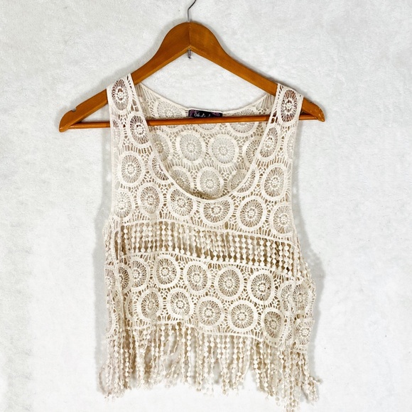 See through crochet fringed crop top - Picture 1 of 5